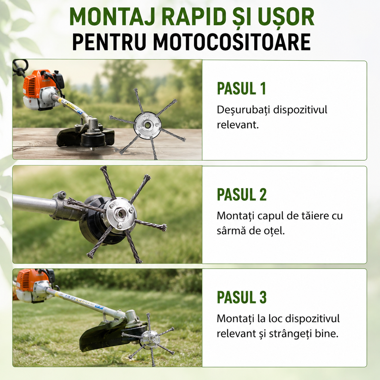 Cap de Tuns din Sârmă de Oțel pentru Motocoasă