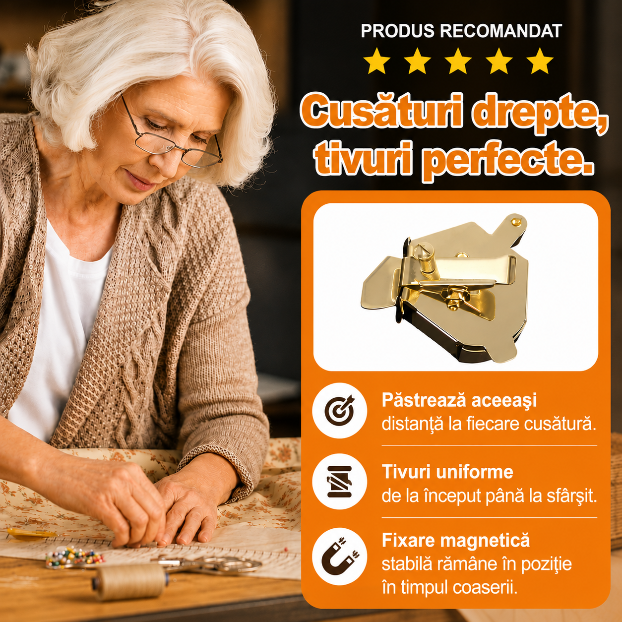 Ghidaj Magnetic cu Rolă pentru Cusături Precise