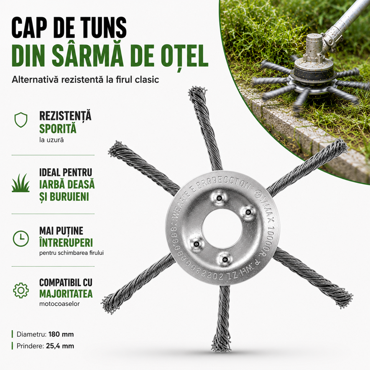 Cap de Tuns din Sârmă de Oțel pentru Motocoasă