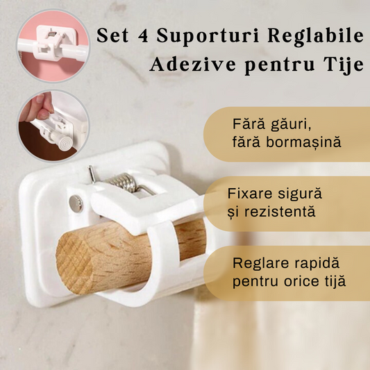 Set 4 Suporturi Reglabile Adezive pentru Tije